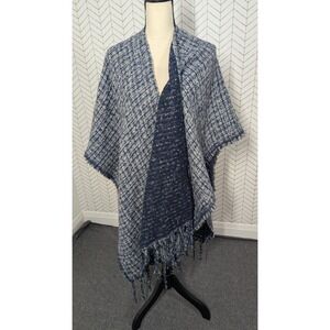 Jessica McClintock Poncho Cape Womens OS Blue Metallic Lagenlook Quiet Luxury